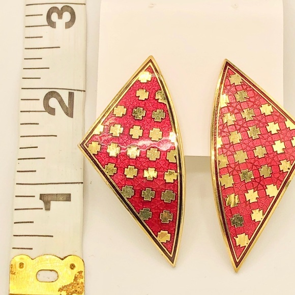 Vintage Signed Enamel Earrings - Picture 2 of 3